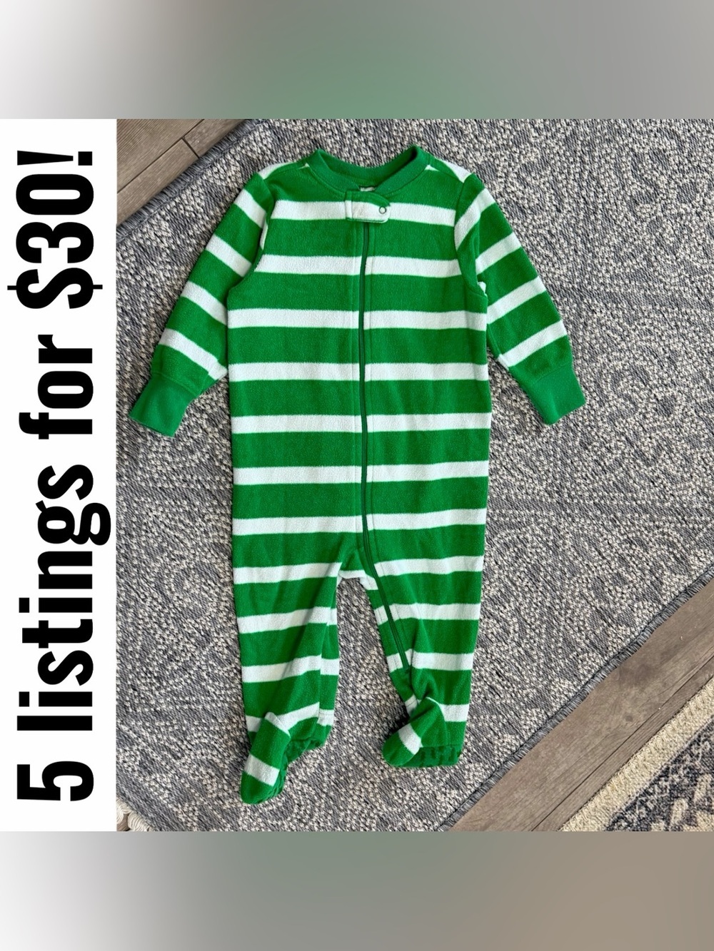 Old Navy Green and White Striped Footed One-Piece 6-12 Months Baby Boy